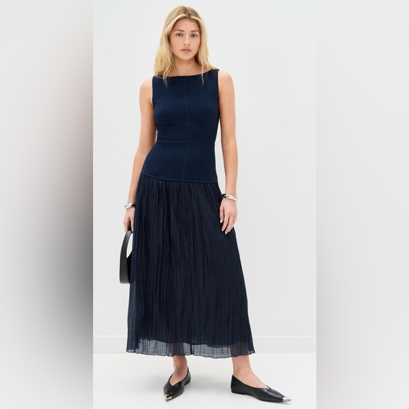 New Reformation Cyra Midi Dress Midnight Navy Blue Size 0 - Picture 1 of 16
